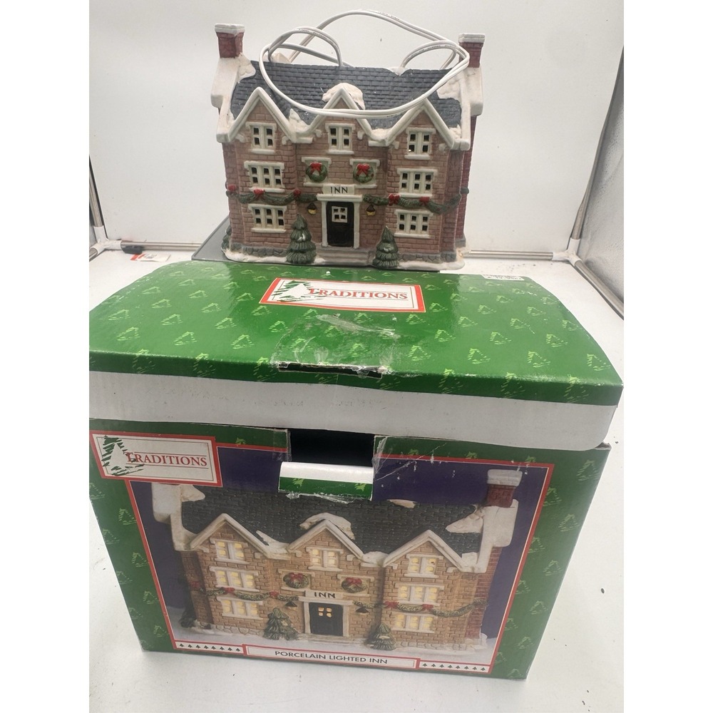 Vintage 1994 Traditions Porcelain Lighted Inn Christmas Village House w Box